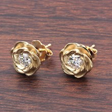 Large Yellow Gold Rose Stud Earrings With Moissanites