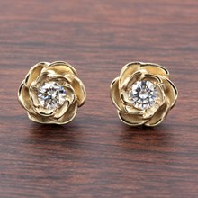 Large Yellow Gold Rose Stud Earrings With Moissanites - top view