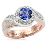 Pave Swirl Mokume Engagement Ring With Sapphire