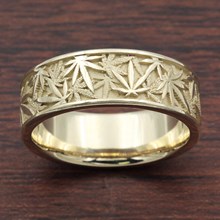 Cannabis Wedding Band In 10K Green Gold - top view