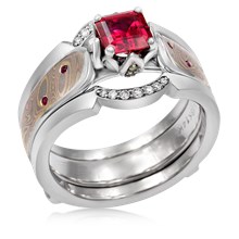 Mokume Rose Petal Engagement Ring With Fairy Tale Enhancer