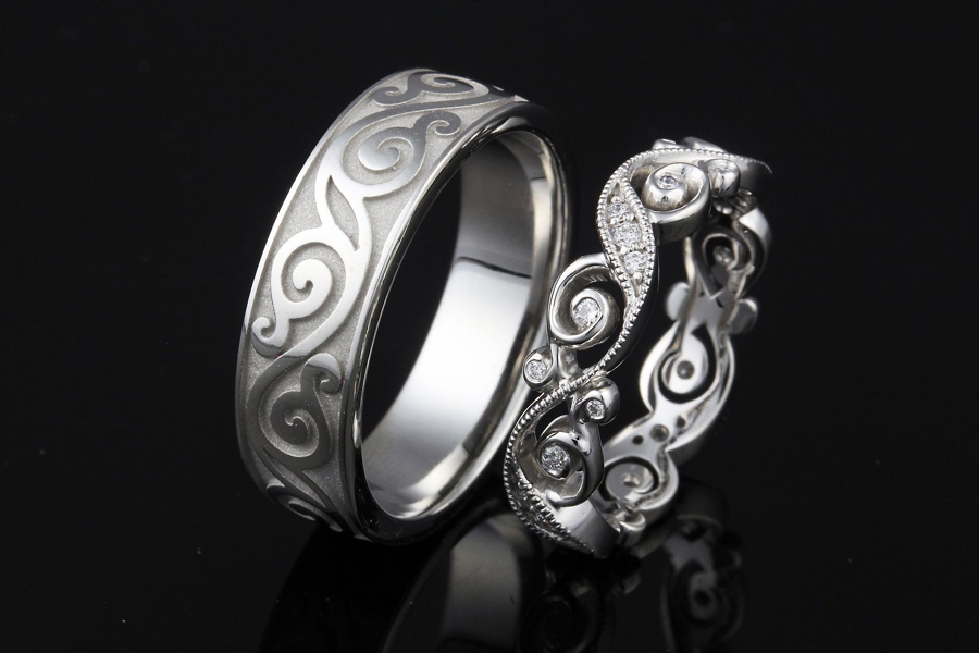 Infinity Leaf Eternity Wedding Band 7 Mm 14k White Gold   Infinity Leaf Wedding Set 14k White Gold 