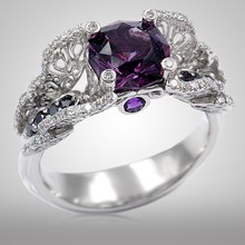 Butterfly Fishtail Pave Engagement Ring With Purple Spinel