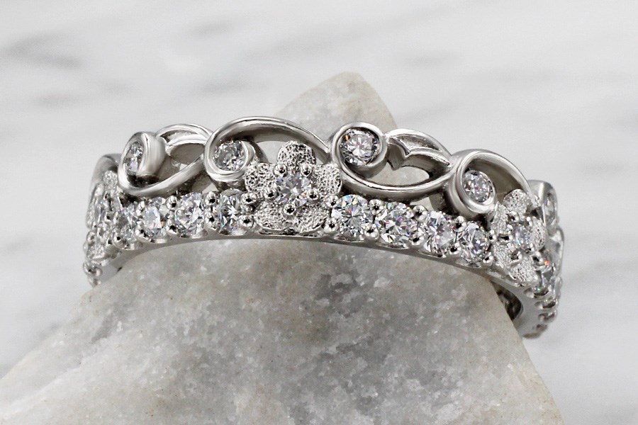 Delicate Leaf & Flower Diamond Wedding Band