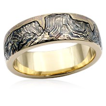 Mountain and Mokume Sky Wedding Band with Raised Relief