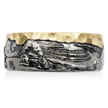 Mountain Wildlife Wedding Band with Raised Relief - top view