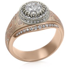 Mokume Double Halo Engagement Ring