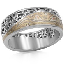 Tribal Mokume Wedding Band with Autumn Mokume