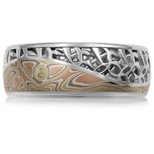 Tribal Mokume Wedding Band with Autumn Mokume - top view