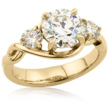 Three Stone Carved Twist Engagement Ring