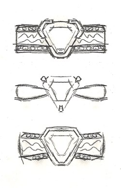 Hand-drawn sketches of a custom engagement ring design.