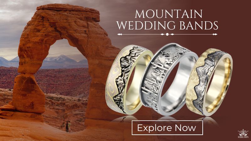 Rustic Mountain Range Ring Engraved Landscape Ring for Him 