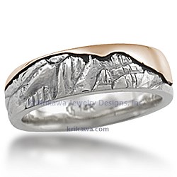 14k White Gold and Rose Gold Mountain Wedding Band