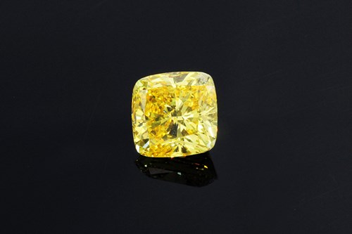 1.66ct fancy vivid yellow lab grown square cushion modified brilliant diamond