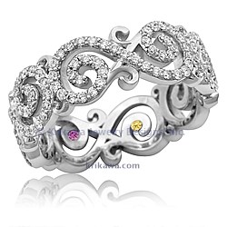 Carved Infinity Pave Wedding Band with Inside Birthstone Accents