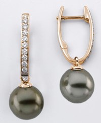 Diamond Hoop and Pearl Drop Earrings
