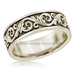 Western Floral Eternity Symbol Wedding Band in 14k White Gold