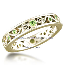 Milegrained Curls Band in 14k Green god with 14k yellow gold bezel - green diamonds