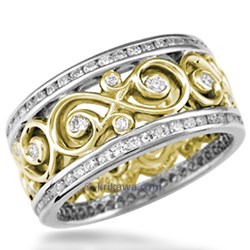 Double Diamond Ornate Infinity Wedding Band in Platinum and 18k Yellow Gold