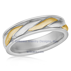 Twist Men's Two-Tone Wedding Band with 18k Yellow Gold and 18k White Gold