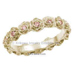 Ring O Roses with pink diamonds in 14k yellow gold