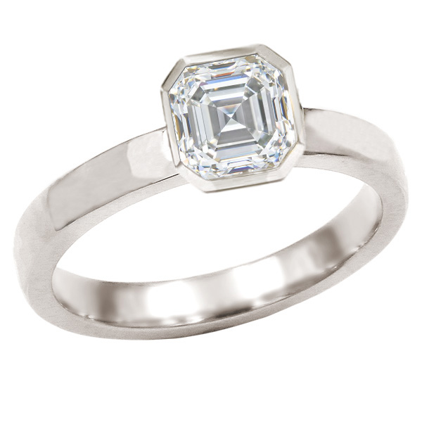 1ct Asscher Full Bezel 14k White Gold 