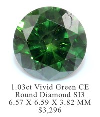 1.03ct color enhanced round green diamond