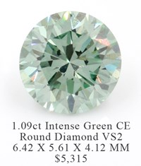 1.09ct color enhanced round green diamond