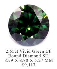2.55ct color enhanced round green diamond