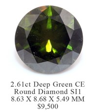 2.61ct color enhanced round green diamond