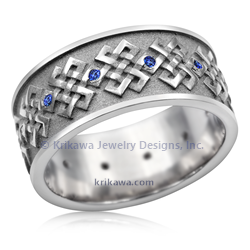 Tibetan Eternal Knot Wedding Band with blue sapphires