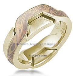 Trigold Mokume Puzzle Ring in 14k yellow gold