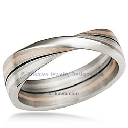 Natural Gold Monius Strip Wedding Band with Rose Gold and Sterling Inlay