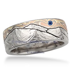 Mountain Mokume Wedding Band with Sapphire Accent