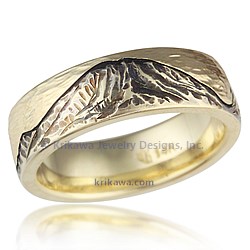 Mountain Wedding Band with Long Hammered Texture Sky