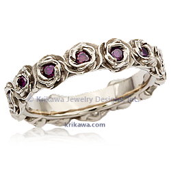 Ring of Roses Wedding Band in 14k White Gold and Purple CE Diamonds