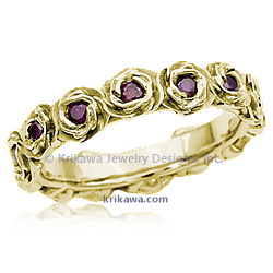 Ring of Roses Wedding Band in 14k Yellow Gold and Purple CE Diamonds