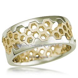18k Yellow Gold and 10k Green Gold Hex Wedding Band