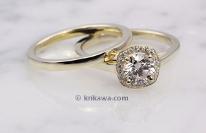 Krikawa Cathedral Cushion Halo Engagement Ring. 