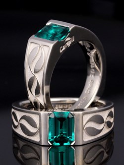 lab created emerald cut emerald men's rings