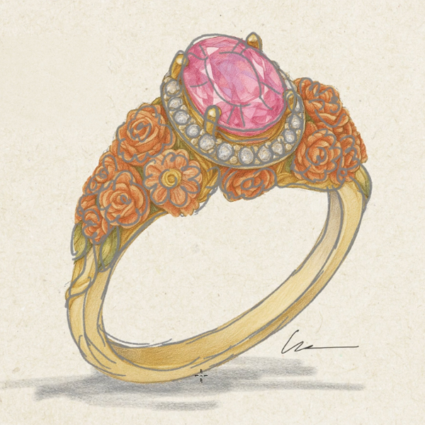 sketch of custom floral ring