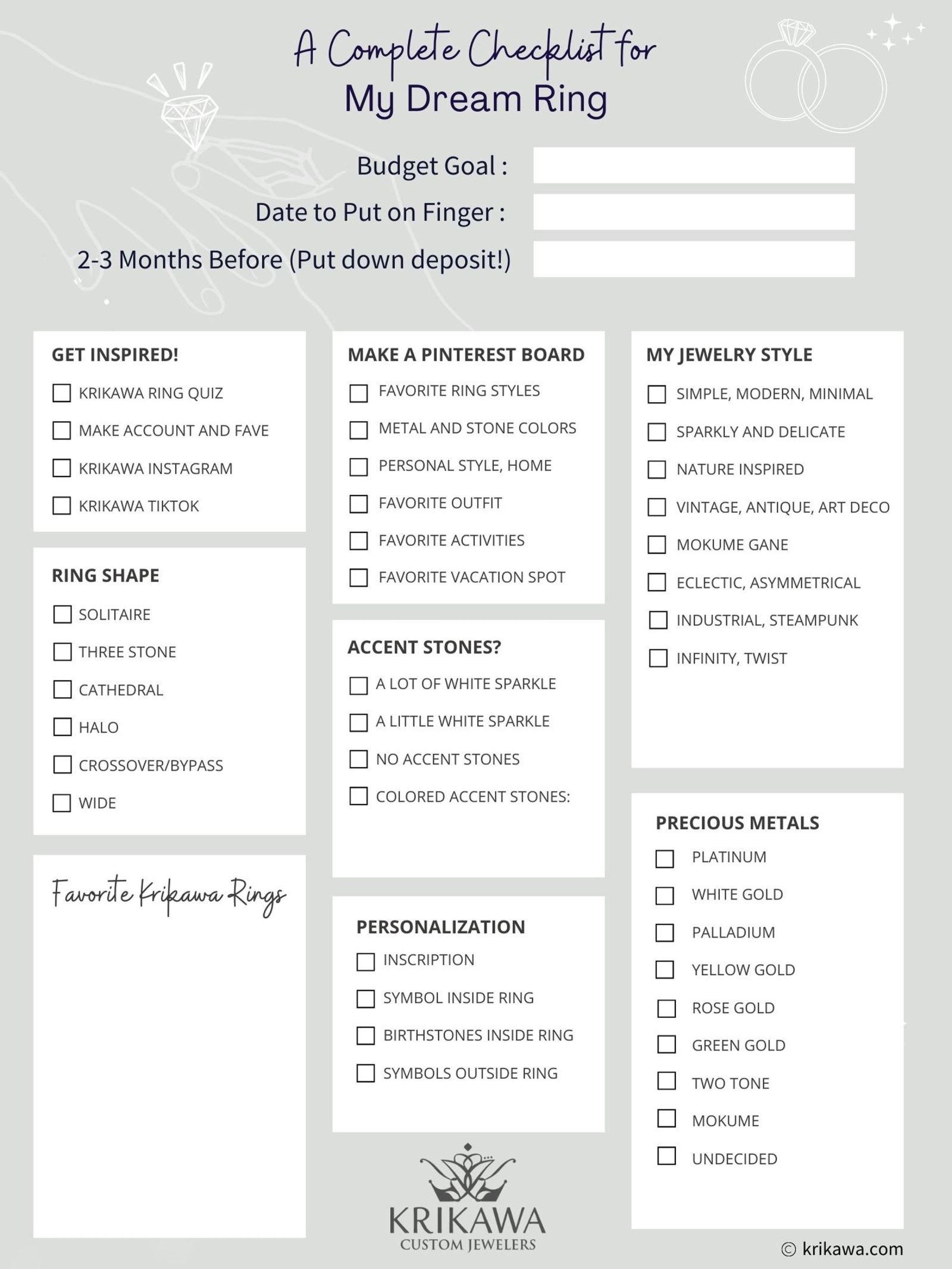 Engagement Ring checklist chart
