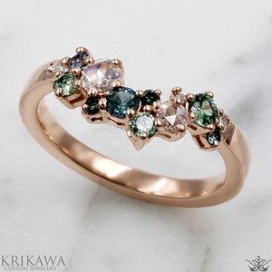 Organic Scatter Wedding Band with Montana Sapphires in 14k Rose Gold