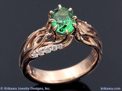 tsavorite tree branch engagement ring