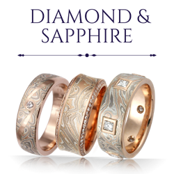 Diamond & Sapphire Mokume Wedding Bands