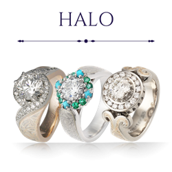 Mokume Halo Engagement Rings