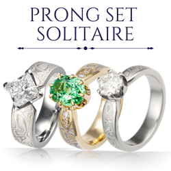 Prong Set Mokume Solitaire Engagement Rings