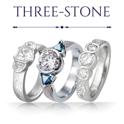 Mokume Three-Stone Engagement Rings