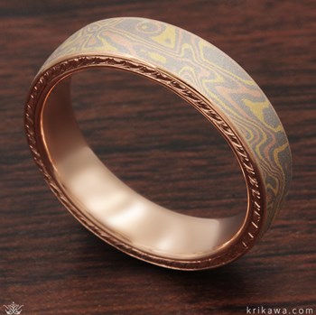 Hand Engraved Mokume Wedding Band