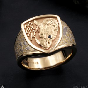Rhino Engraved Mokume Signet Ring